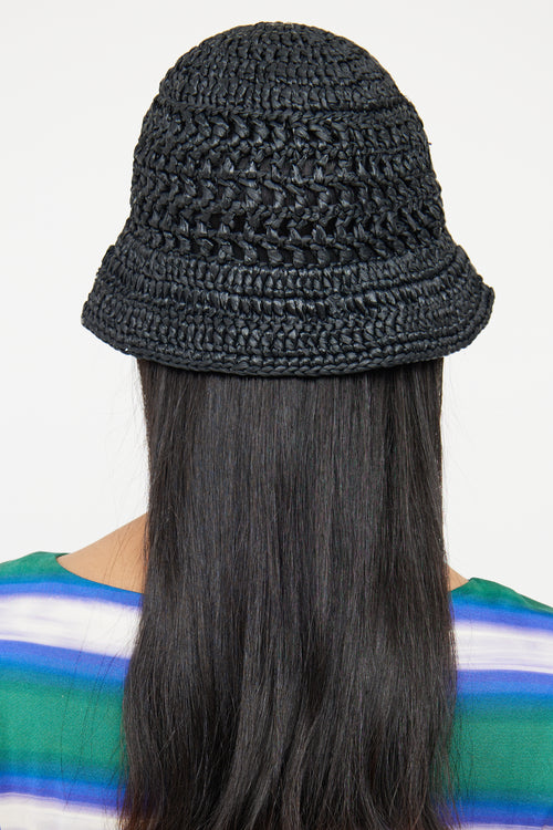 Prada Black Raffia Bucket Hat