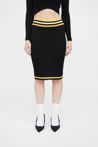 Prada Yellow Black White Rib Knit Midi Skirt