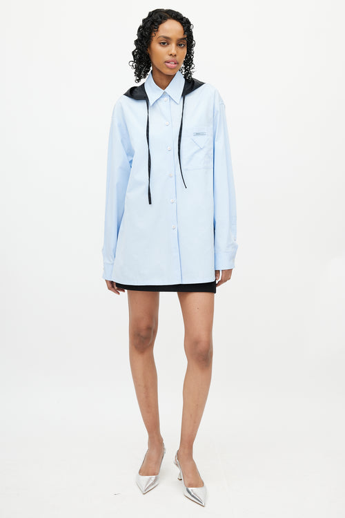 Prada Blue 
Black Hooded Logo Shirt