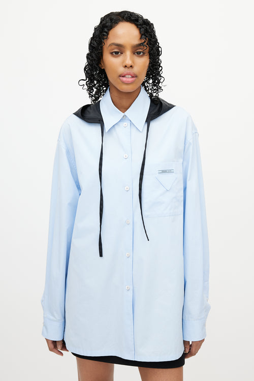 Prada Blue 
Black Hooded Logo Shirt