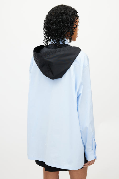 Prada Blue 
Black Hooded Logo Shirt