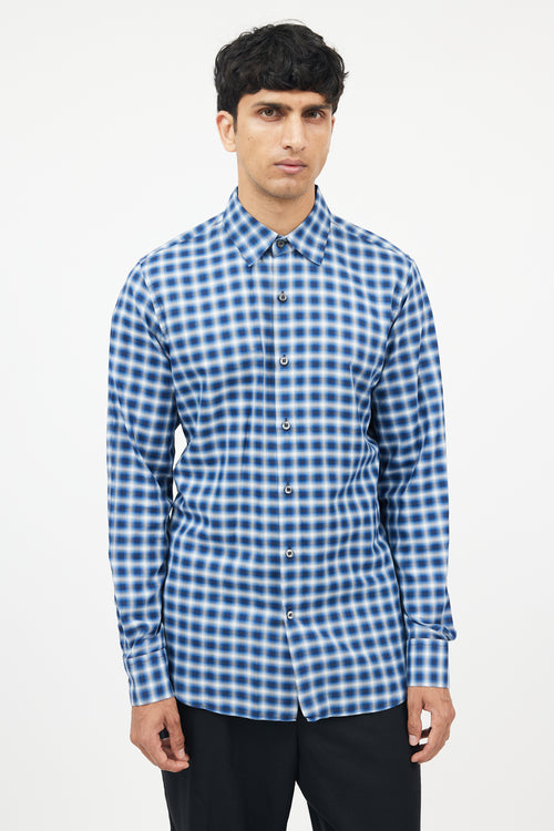 Prada Blue Cotton Plaid Shirt