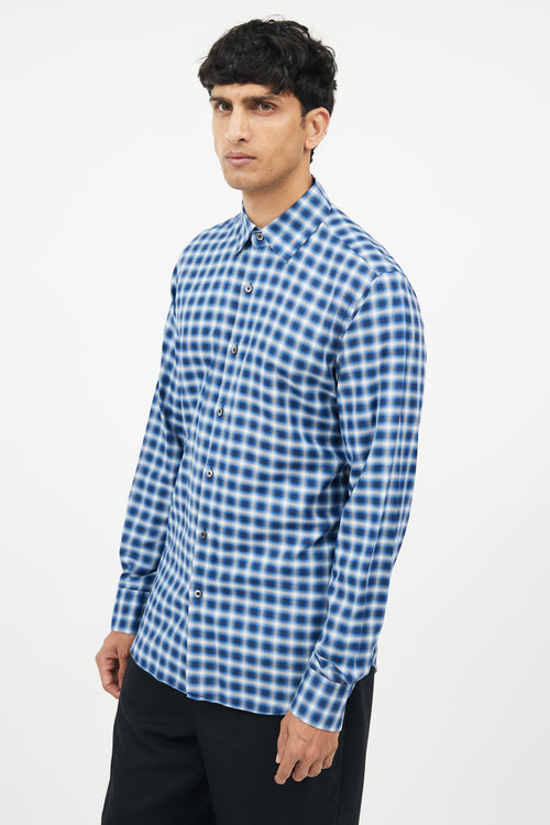 Prada Blue Cotton Plaid Shirt