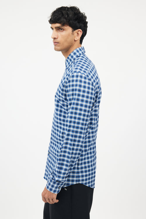 Prada Blue Cotton Plaid Shirt