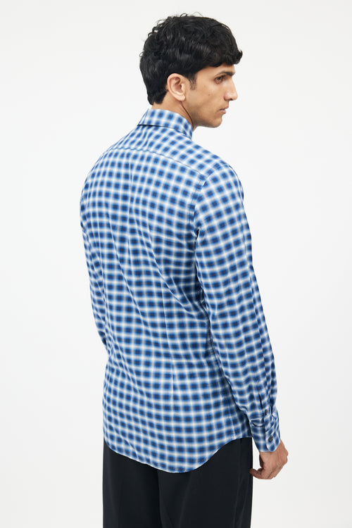 Prada Blue Cotton Plaid Shirt