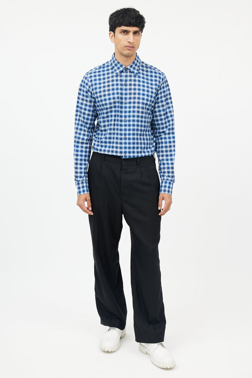 Prada Blue Cotton Plaid Shirt