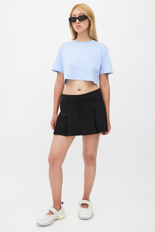 Prada Blue Cropped Logo Patch T-Shirt