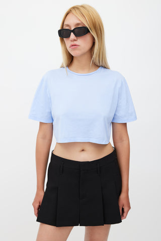 Prada Blue Cropped Logo Patch T-Shirt