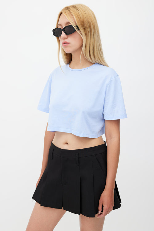 Prada Blue Cropped Logo Patch T-Shirt