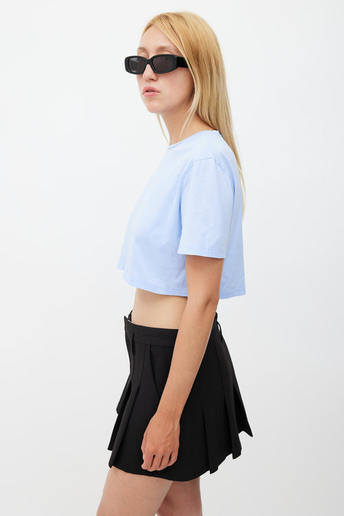 Prada Blue Cropped Logo Patch T-Shirt