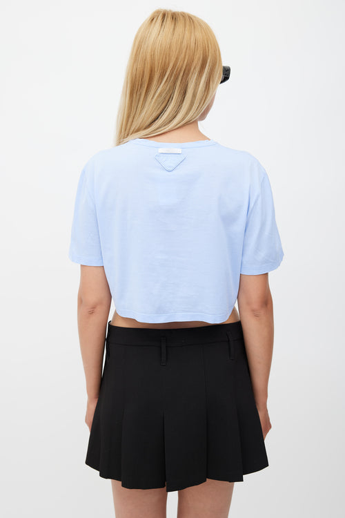 Prada Blue Cropped Logo Patch T-Shirt