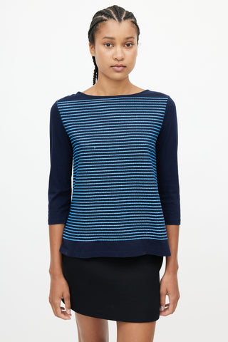 Prada Blue Embroidered Striped Top