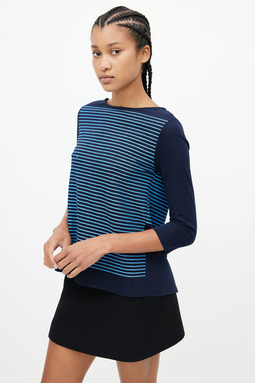 Prada Blue Embroidered Striped Top