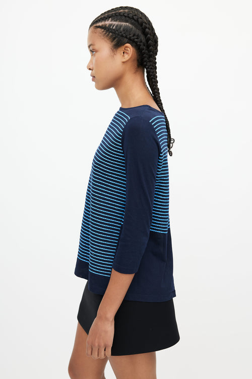 Prada Blue Embroidered Striped Top