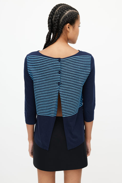 Prada Blue Embroidered Striped Top