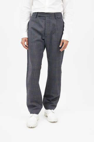 Prada Blue 
Grey Wool Plaid Trousers