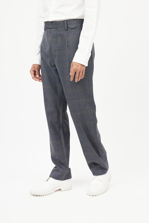 Prada Blue 
Grey Wool Plaid Trousers