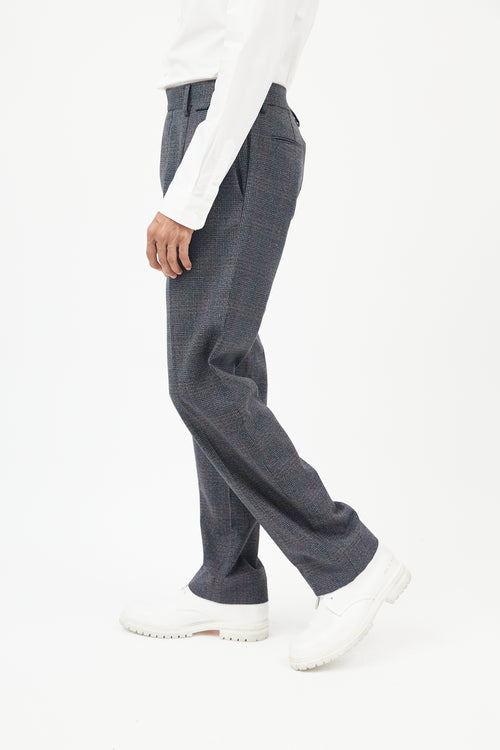 Prada Blue 
Grey Wool Plaid Trousers