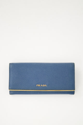 Prada Blue Saffiano Leather Continental Wallet