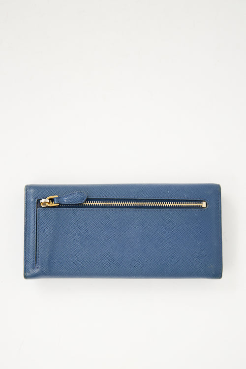 Prada Blue Saffiano Leather Continental Wallet