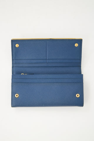 Prada Blue Saffiano Leather Continental Wallet