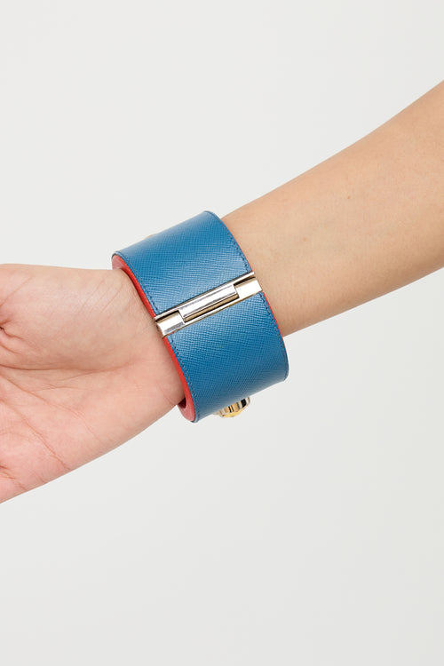 Prada Blue 
Red Embellished Saffiano Cuff