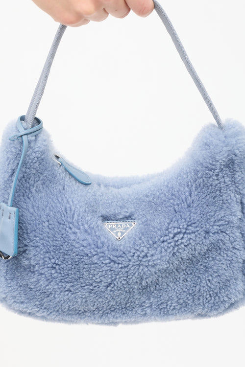 Prada Blue Shearling Mini Re-Edition 2000 Bag