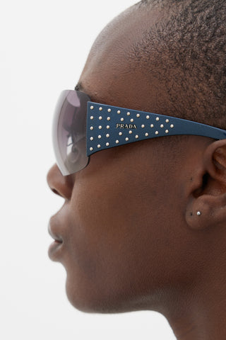 Prada Blue Studded SPR29L Shield Sunglasses