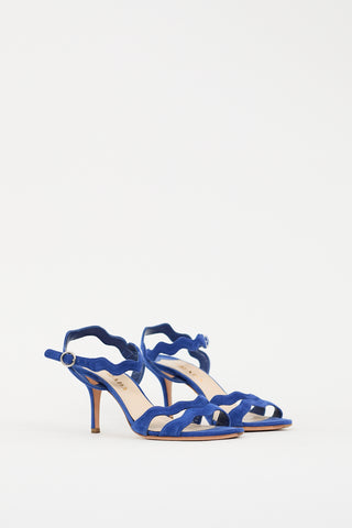 Prada Blue Suede Wavy Strappy Heel