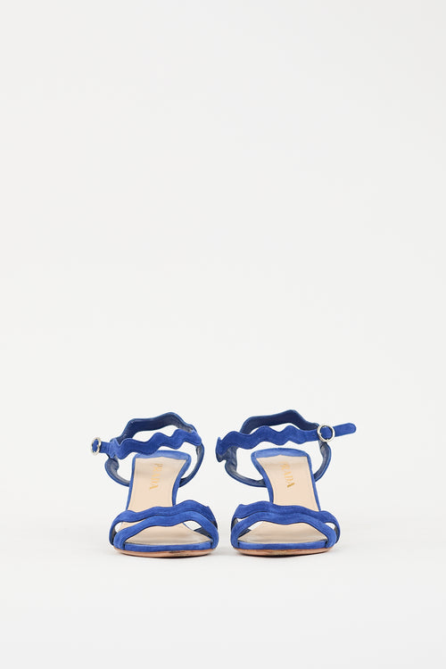 Prada Blue Suede Wavy Strappy Heel