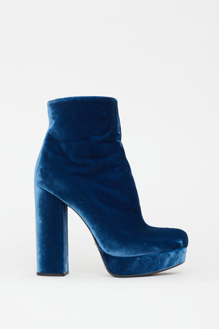 Prada Blue Velvet Platform Heel Boot