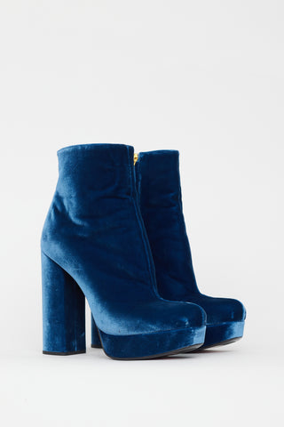 Prada Blue Velvet Platform Heel Boot