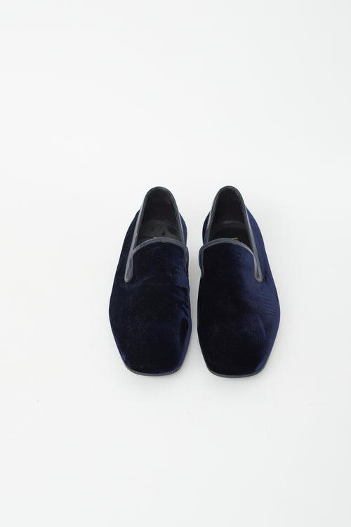 Prada Blue Velvet Square Toe Loafer