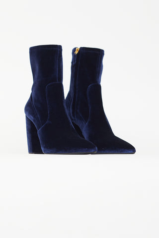 Prada Blue Suede Pointed Toe Boot