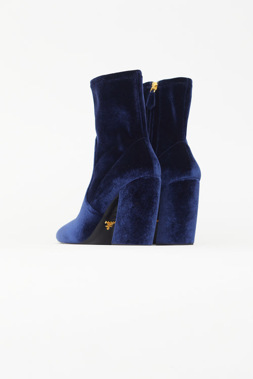 Prada Blue Suede Pointed Toe Boot