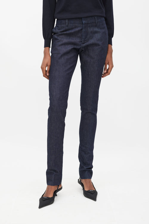 Prada Blue Tapered Zip Ankle Denim Trouser