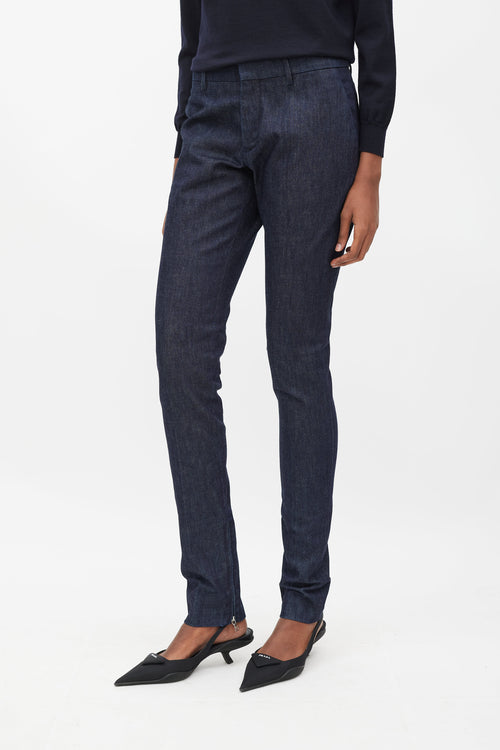 Prada Blue Tapered Zip Ankle Denim Trouser