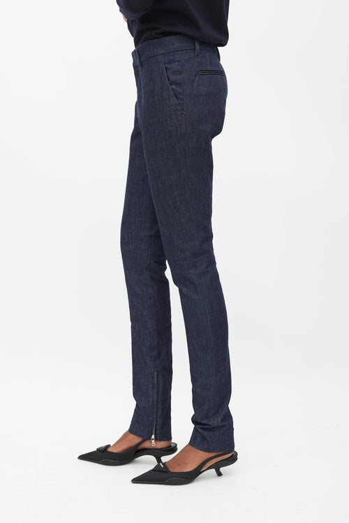 Prada Blue Tapered Zip Ankle Denim Trouser