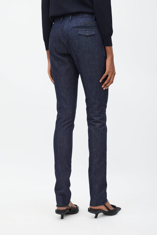 Prada Blue Tapered Zip Ankle Denim Trouser