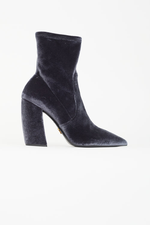 Prada Blue Velvet Ankle Boot