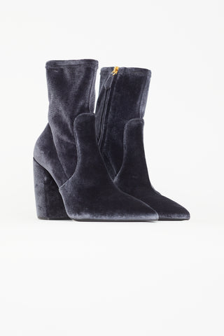 Prada Blue Velvet Ankle Boot