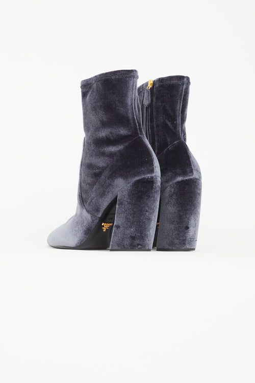 Prada Blue Velvet Ankle Boot