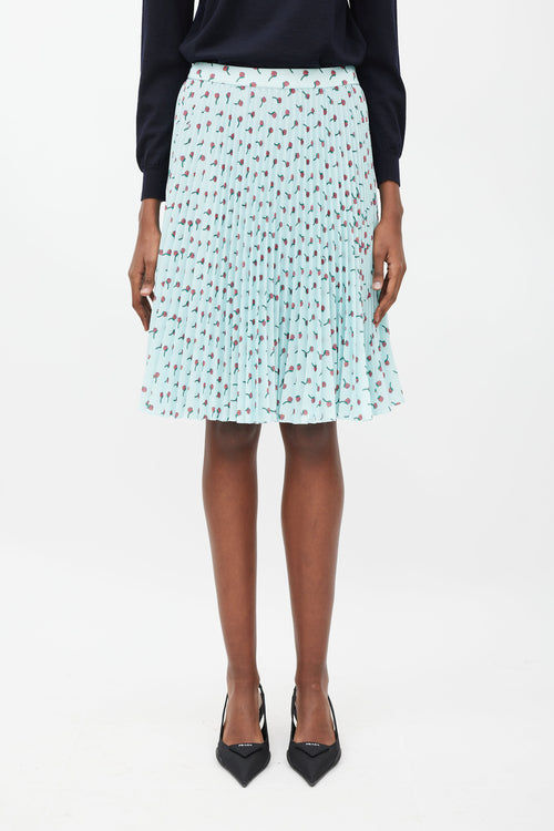 Prada Blue 
Multicolour Floral Pleated Skirt