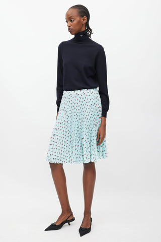 Prada Blue 
Multicolour Floral Pleated Skirt