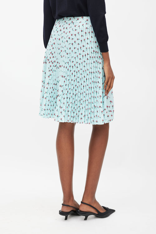 Prada Blue 
Multicolour Floral Pleated Skirt