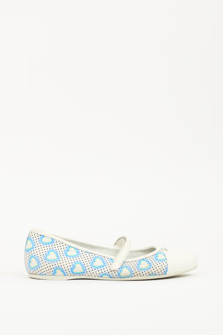 Prada Blue 
White Canvas Heart Mary Jane Flat