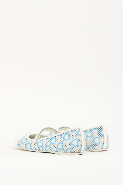 Prada Blue 
White Canvas Heart Mary Jane Flat