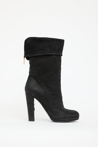 Prada Black Leather Cuffed Boot