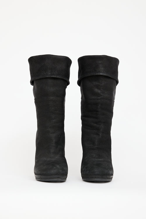 Prada Black Leather Cuffed Boot