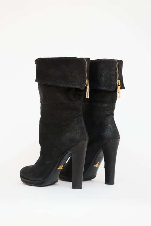 Prada Black Leather Cuffed Boot